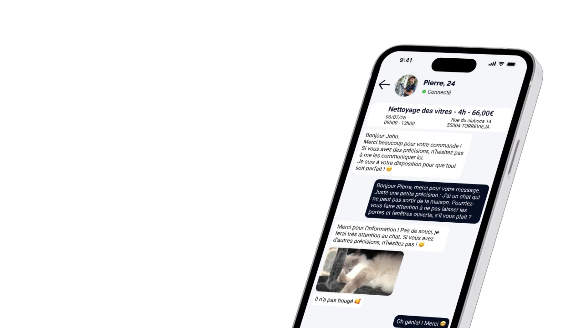 Messagerie intégrée avec votre pro